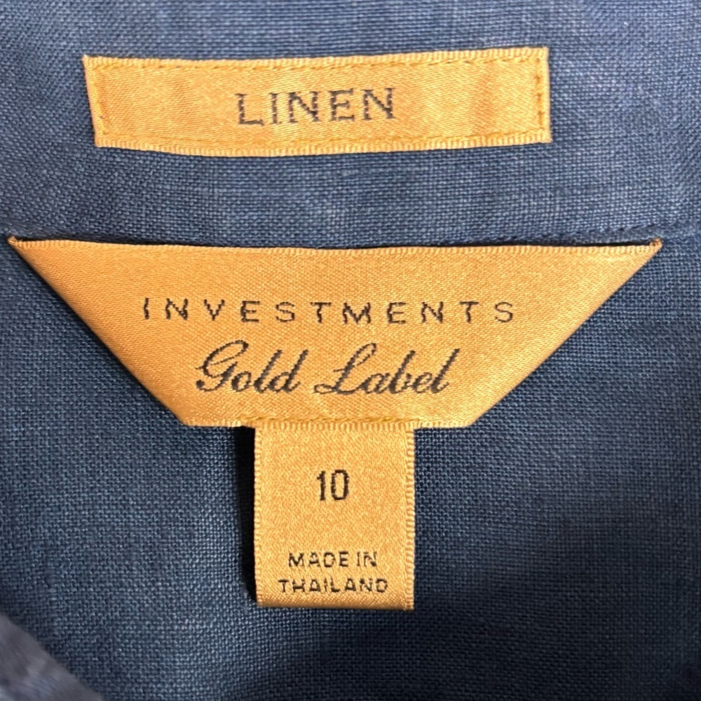 Investments Gold Label Women's 100% Linen Navy Button Down Shirt Size 10 - Picture 4 of 8